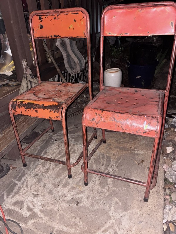 Industrial Metal Stacking Java Chairs Vintage Rustic Patina Indonesia