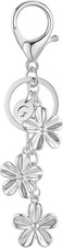 Gold/Silver Initial Keychain Flower Charms for Key Cute Letter Keyring for Purse