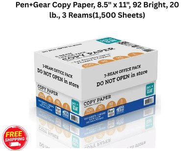 Pen+Gear Copy Paper, 8.5'' x 11'', 92 Bright, 20 lb., 3 Reams (1,500 Sheets)