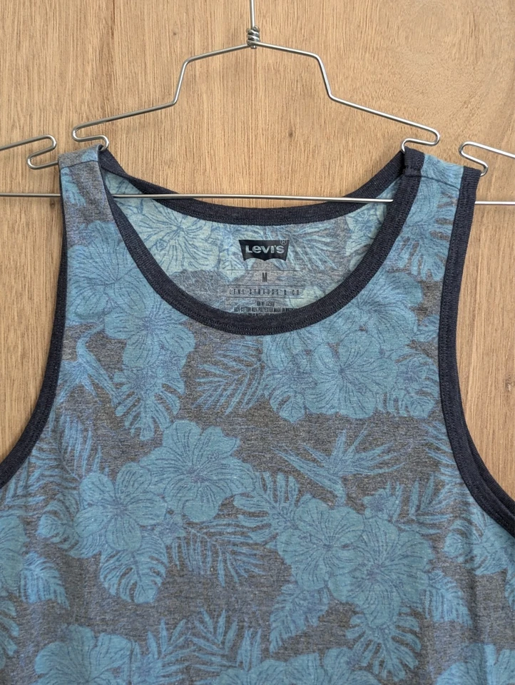 levis strauss tank top shirt mens size M round neck floral blue - Image 4 of 4