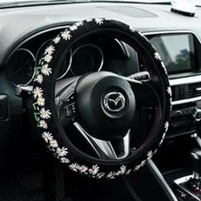 Embroidered Flowers Black Cute Steering Wheel Cover Auto Anti-sli Color Black Embroidered Flowers Black Cute Steering Wheel Cover Auto Anti-sli Color Black