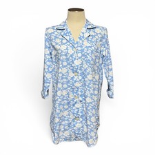 Lauren Ralph Lauren Cotton Button Up Night Shirt Sleep Blue White Floral Medium