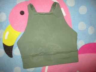 Lululemon Energy Sport Bra 4 High Neck Long Line Padded Strappy Olive Green
