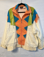 Rare Vintage 90s Bovattini Colorblock Windbreaker Jacket Large Retro Geometric