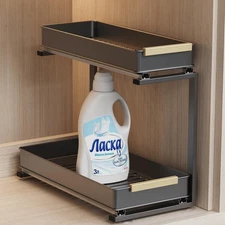 Under Sink Organizer 2 Tiers Pull Out Bathroom Organizers and Storage Slide