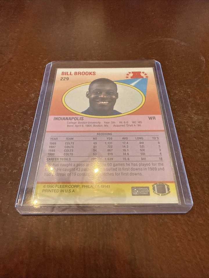 1990 FLEER BILL BROOKS AUTOGRAPH AUTO #229 INDIANAPOLIS COLTS - Image 2 of 2