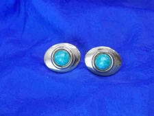 Men's Cuff Links Oval Gold Tone w/ Faux Turquoise