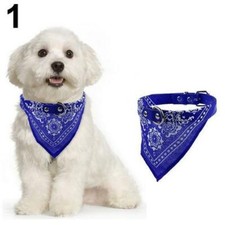 Dog Cat Medium Large Pet Neck Blue Scarf Bandana Leash Leather Adjustable Belt