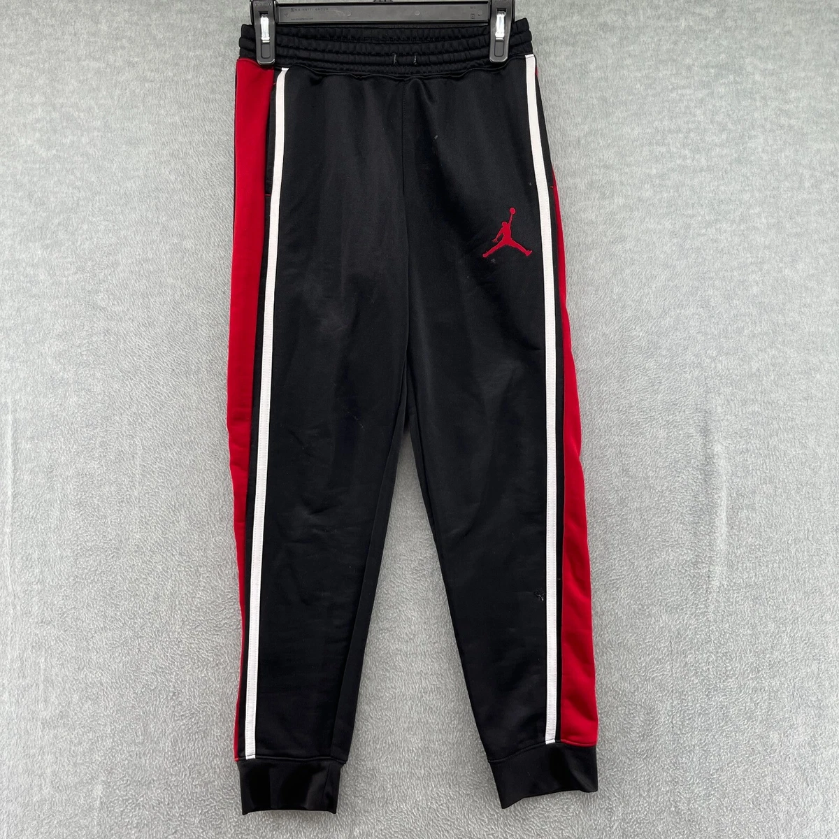 Jordan Pants Boy's Large Black White Red Lined Running Jumpman Logo  Sweatpants