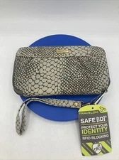 Travelon RFID Blocking Wristlet Travel Wallet Beige Animal Print Safety Id Zip