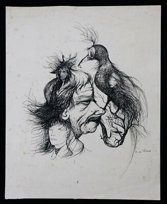 René William THOMAS (1910-) Dessin encre de chine surréalisme DALI onirisme - Photo 1/4