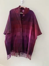 NWT Vintage Avoca Ireland Wool Women M/L Purple Ombré Poncho/Coat Button Up Hood