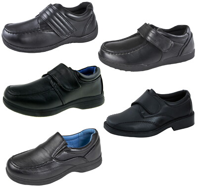 Jungen Schwarz Schulschuhe Kinder Kunstleder Formell Easy Touch Verschluss Schuhe
