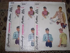 💐1957 SIMPLICITY 2049-BOYS LONG or SHORT SLEEVE SHIRT PATTERN 4 or 6 or 8 or 10