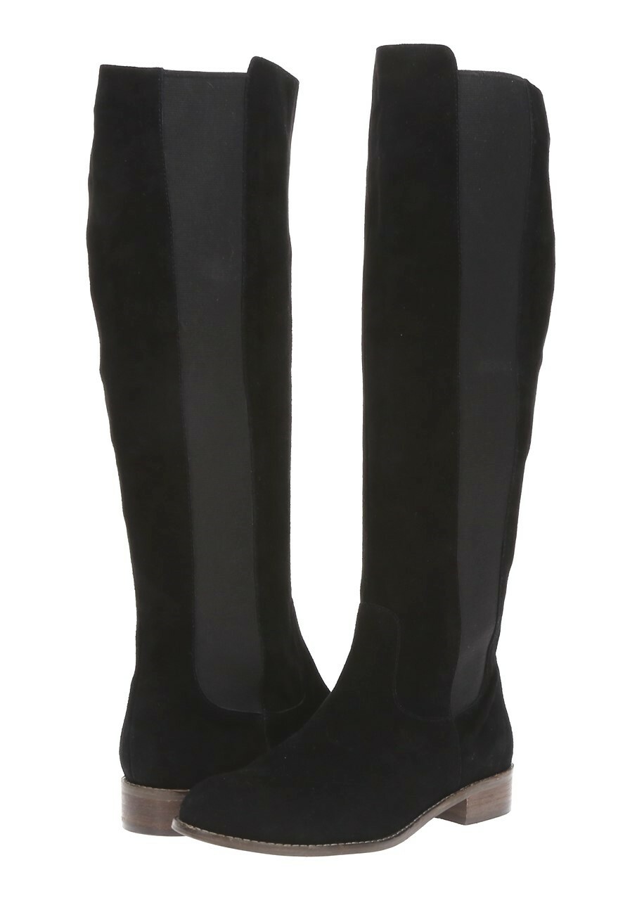 Black Leather Suede Knee High Boots Sz 