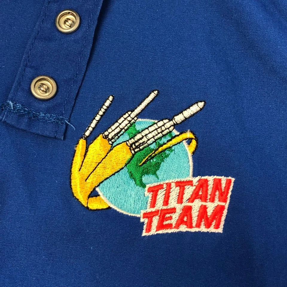 Casaco xadrez vintage King Louie azul Harrington forrado de flanela TITAN TEAM jaqueta NASA - Imagem 2 de 4