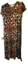 LuLaRoe Dress Maxi Stretch Black Multicolor Floral Short Sleeve Size M