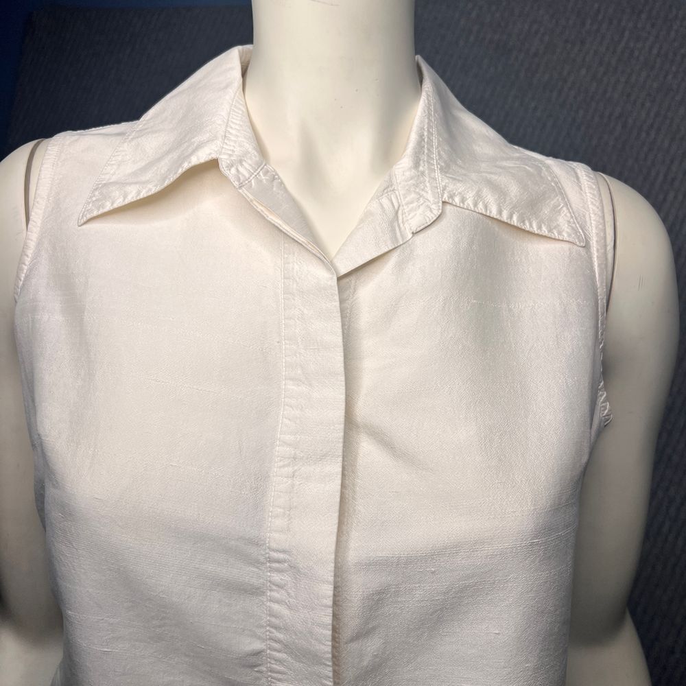Finity Raw Silk Collared Top Shell Buttons Off Wh… - image 2