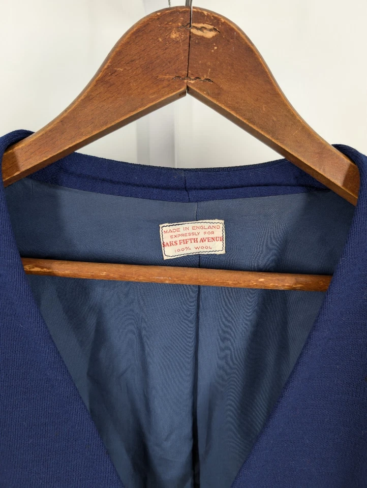 Cárdigan chaqueta tejida forrada azul real Inglaterra Saks Fifth Avenue vintage años 60 42 Foto 4 de 4