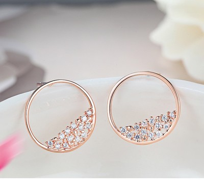 Rose Gold Sterling Silver Cubic Zirconia CZ Round Stud Earrings Gift Box I18