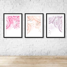 Contemporary Peach Pink Lilac Abstract Wall Art Print Picture 1 Or Set Of 3