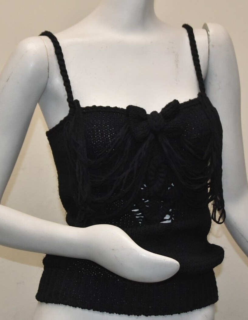 $2865 NEW Chanel Top Knit SILK Bow Braided Strap Black Dark Navy