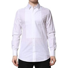 DOLCE & GABBANA Shirt White Bib Cotton Poplin GOLD Men Formal 41/US16/L 620usd