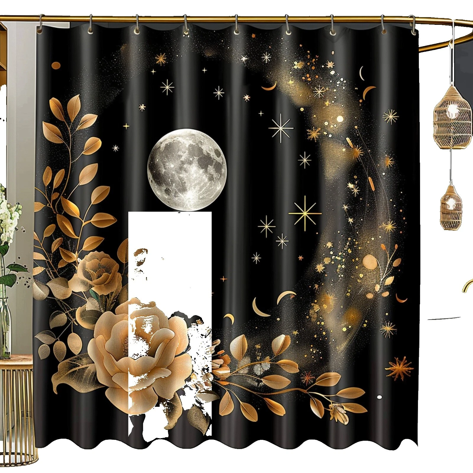 Cortinas de Ducha Floral Tela Negro