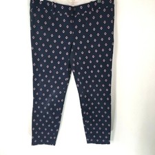 VTG J Crew Womens Mid Rise Casual Flat Front Floral Navy Blue Capri Pants Size 8