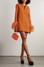 Valentino Orange feather-trim minidress- With Tags- RRP$4,100 AUD