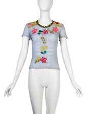 Christian Lacroix Vintage SS 2000 Baby Blue Multicolor Floral Embellished Knit C
