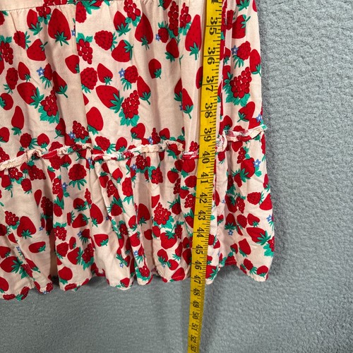 Betsey Johnson Dress Medium Pink Strawberry Print Smocked Shirred Ruffled Tiered - Picture 6 of 15