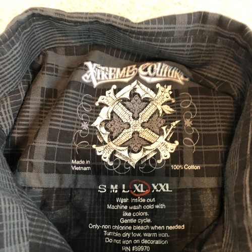 Xtreme Couture Shirt MensXL Button Up Long Sleeve with Flocked Eagle Rock & Roll - Picture 8 of 12