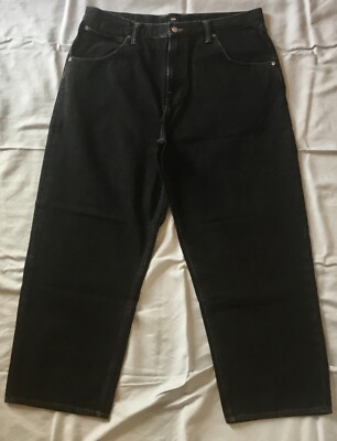 New EDWIN Japan Tyrell Black Denim Jeans Dark Marble Wash Loose Tapered 36 x 28
