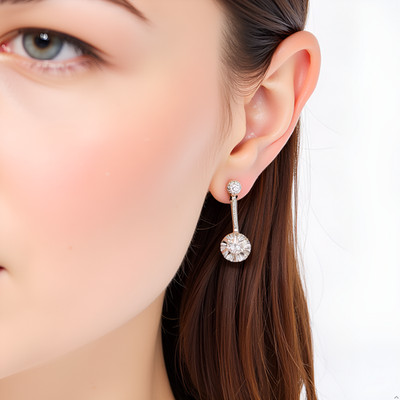 14K massiver Weißgold Diamant künstlerischer Pendel Ohrring, Verschlussriegel Pfostenverschluss