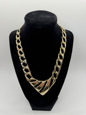 Vintage 1980's Chunky Gold Tone Curb Link Large Statement Piece Necklace