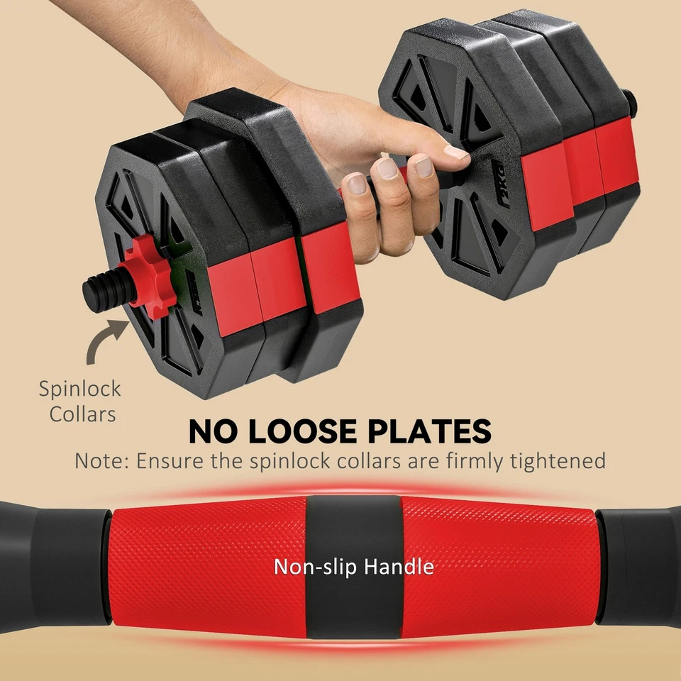 SPORTNOW 6-in-1 Adjustable Weight Dumbbells Set, 20kg Free Weights Set, Red, photo 4 of 5