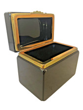 Antique Italian Murano Black Opaline Glass Hinged Trinket Box.