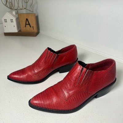 Circle S Women s 8M Red Lizard Print Western Booties Exotic Style Leather Shoe