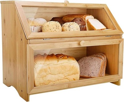 SG Traders Doppeldecker Bambus Brotkasten 2-lagig Box Umweltfreundlich... 