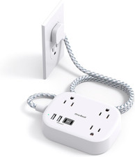 Travel Power Strip, w/ USB C, Flat Plug Extension Cord, w/ Outlets, USB Ports