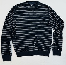 Tommy Hilfiger Cotton Cashmere Sweater Men  s XL Black White Striped Crewneck