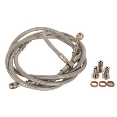 Tusk Front ATV Steel Braided Brake Line Standard Length Silver for Yamaha Raptor