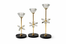 Crystal Candle Holder Set Gold Stand Glass Decor 17cm 22cm 25cm