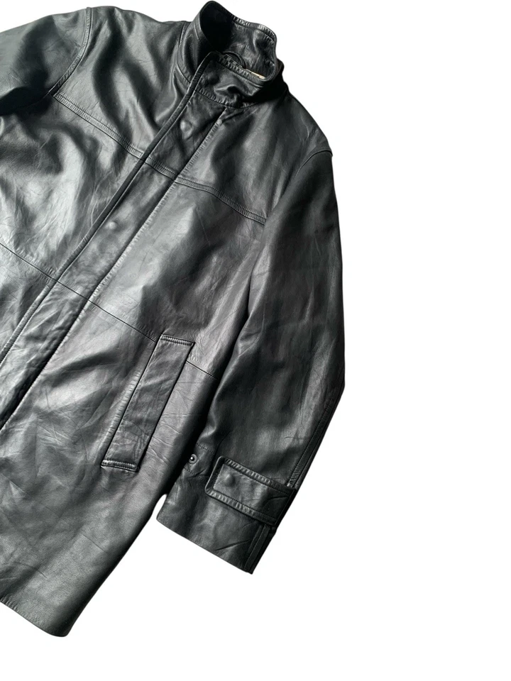 Abrigo de cuero Burberry vintage para hombre grande negro 3/4 de largo diseñador Foto 4 de 4