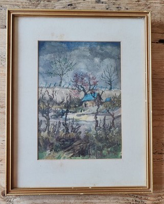 H. J. Whitman, Aquarell der englischen Schule, Landhaus im Frühjahr, April 1954