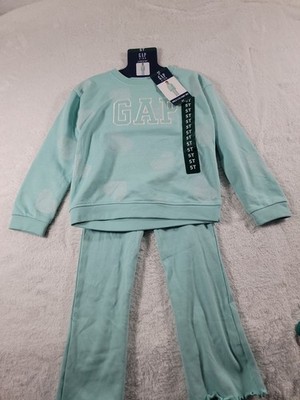 NWT Gap Kids Girls 5T 2 Piece Pant Set Mint Green Sparkle Hearts Cotton Blend