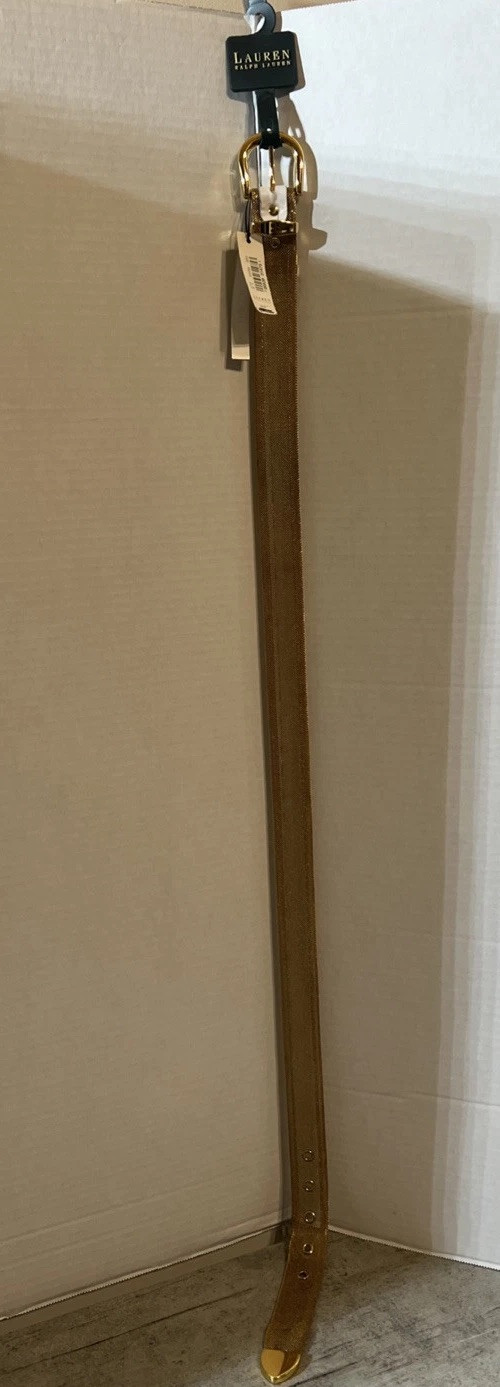 Ralph Lauren Wide Fawn Leather Gold Logo RL Belt Small NWT Ralph Lauren Woven Wide Belt Gold Metallic Leather Size  main image 4