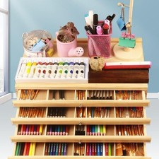 Wood Artist Supply Storage Box with Five Drawers Art Tool Box for Brushes