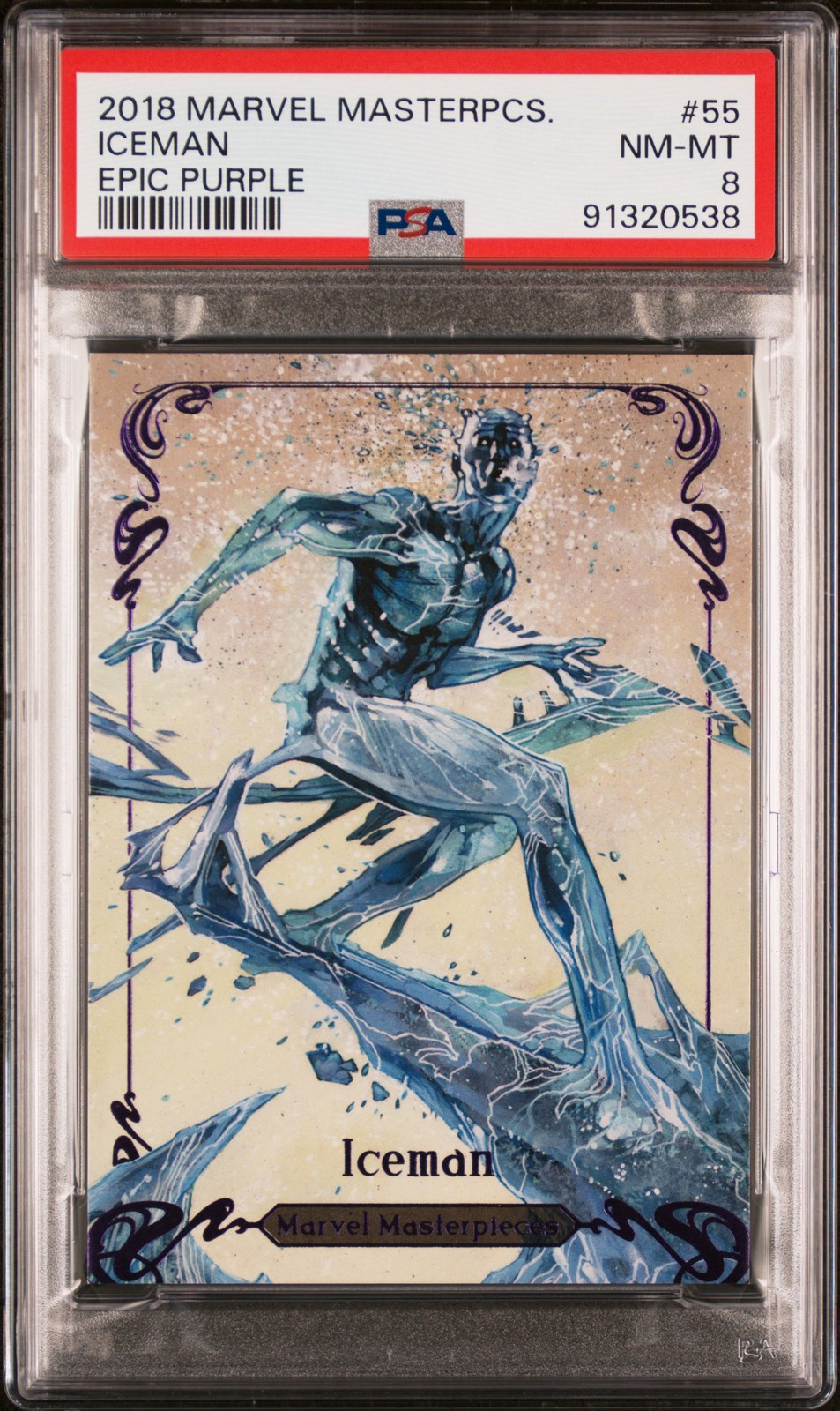 2018 Upper Deck Marvel Masterpieces #55 Iceman Epic Purple PSA 8